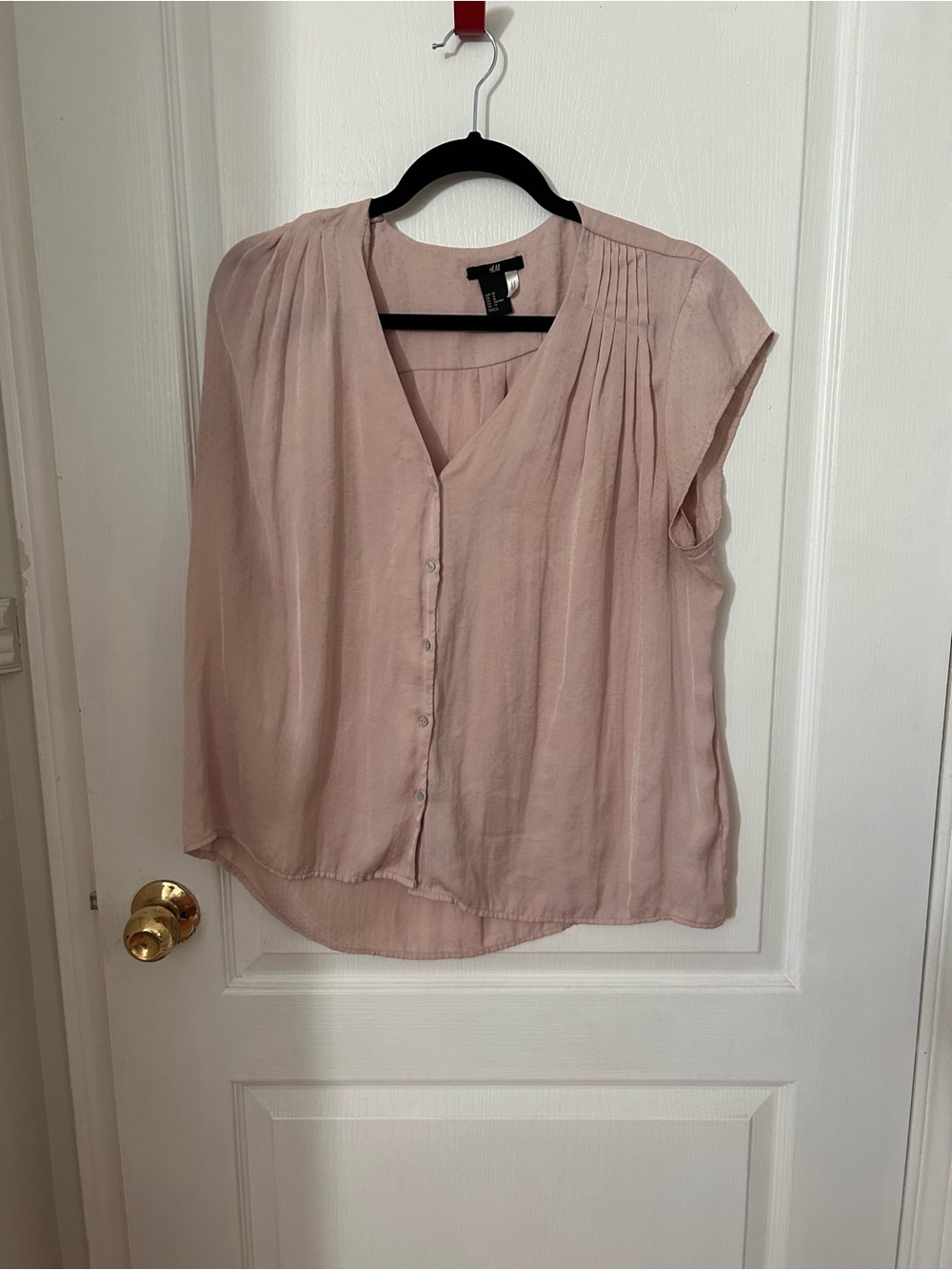 H&M Soft Blush Cap-Sleeve V-Neck Button Blouse
